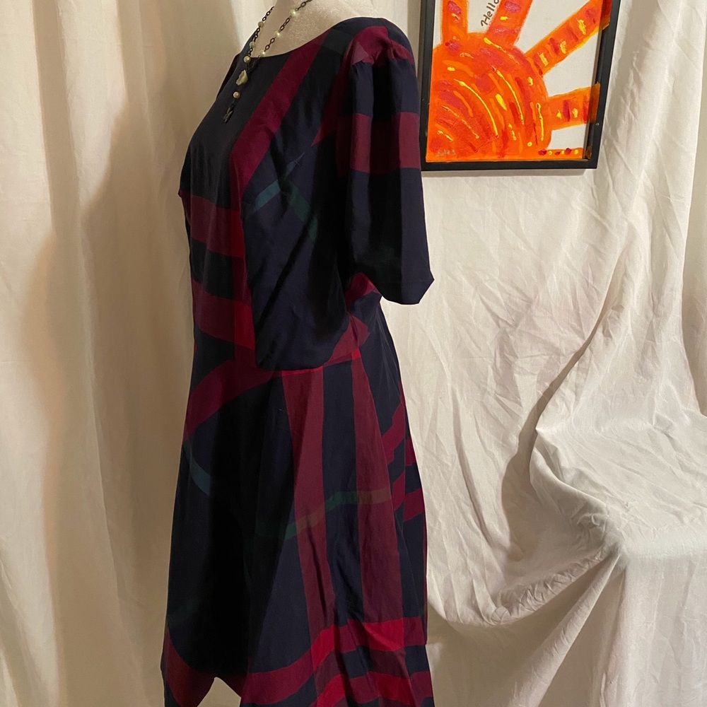 ModCloth Navy Dress with Red and Green Plaid Midi - Picture 2 of 4